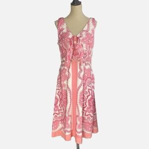 April Cornell Vintage Midi Dress Scarf Print Pink‎ White Embellished Medium Y2K